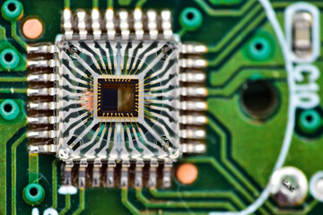 Closeup of an electronic chip or microprocessor