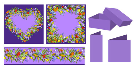 Set of floral templates. Endless horizontal pattern brush