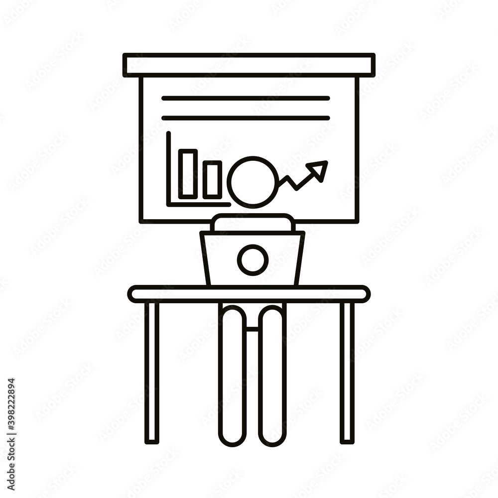 Poster user avatar working in laptop with statistics line style