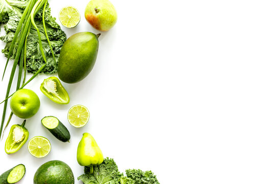 Variety of green fruits and vegetables for protein vegetarians meal