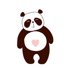 Funny cartoon cute panda for kids. Fat nice animal on a white background.