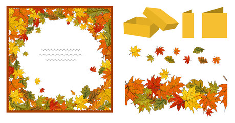 Naklejka na ściany i meble Square autumn pattern with leaves on white background.
