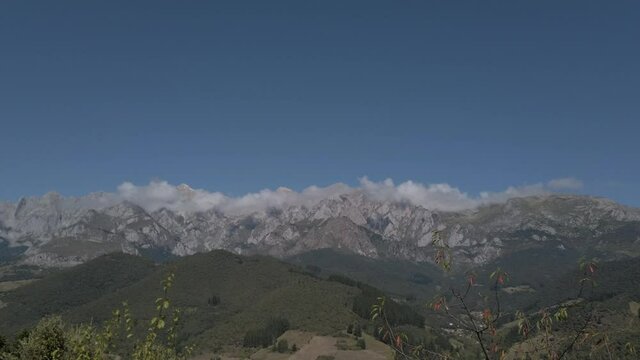The Picos de Europa (Peaks of Europe) a mountain range part of the Cantabrian Mountains in northern Spain.