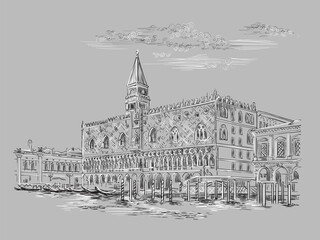 Venice hand drawing vector illustration Doges Palace gray