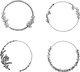 Fototapeta premium Hand drawn vector frame. Clipart. Floral wreath with leaves for New Years, Christmas, weddings and celebrations. Decorative elements for the design of cards, invitations .set of frames with flowers