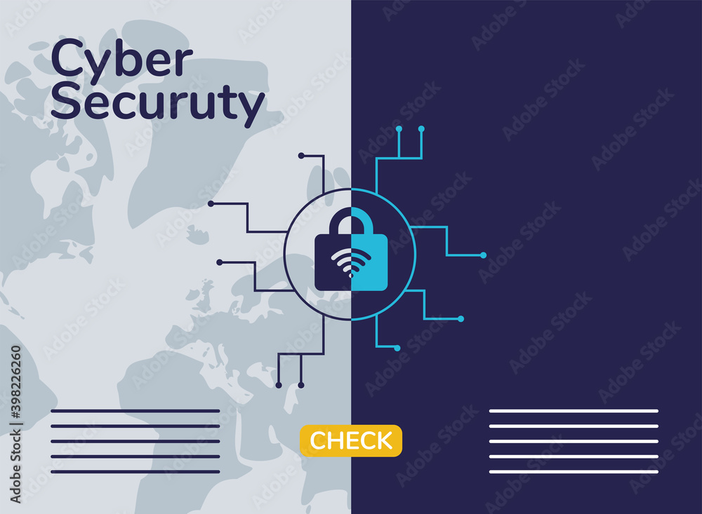Poster cyber security infographic with wifi in padlock and circuit