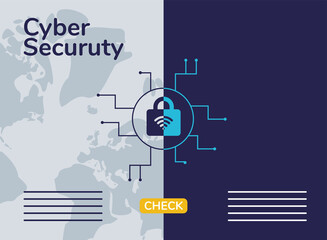 cyber security infographic with wifi in padlock and circuit