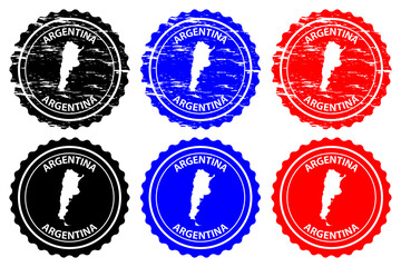 Argentina - rubber stamp - vector, Argentina map pattern - sticker - black, blue and red