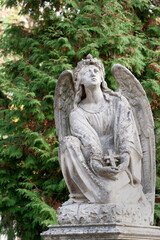 Tomb sculpture of an angel at Lychakiv cemetery in Lviv, Ukraine