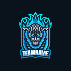 Blue fire skull esport gaming mascot logo template for streamer team. esport logo design with modern illustration concept style for badge, emblem and tshirt printing