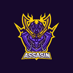 Assassin esport gaming mascot logo template for streamer team. esport logo design with modern illustration concept style for badge, emblem and tshirt printing