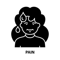 pain icon, black vector sign with editable strokes, concept illustration