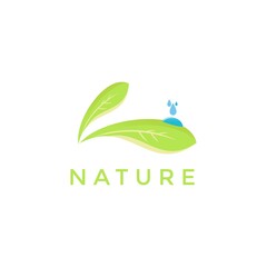 nature water logo vector template, leaf and water drop icon