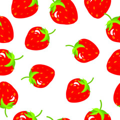 seamless strawberry pattern in cartoon flat style with highlights .red berry juicy close-up on a white background.vector illustration