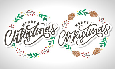 Merry christmas 2021 Beautiful greeting card poster with calligraphy black text word. Hand drawn design elements. Handwritten modern brush lettering white background isolated vector