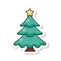 happy merry christmas pine tree sticker icon
