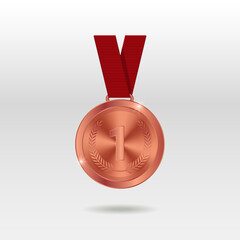 Bronze Medal Vector. Bronze 1st Place Badge. Sport Game Golden Challenge Award. vector illustration