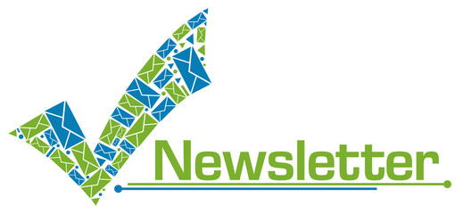 Newsletter Green Blue Envelopes Tick Mark Lines Text 
