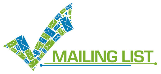 Mailing List Green Blue Envelopes Tick Mark Lines Text 