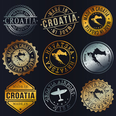 Naklejka premium Croatia Quality Germany Metal Stamps. Gold Made In Product Seal. National Logo Icon. Symbol Design Insignia Country.