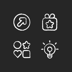 Interface for mobile application chalk white icons set on black background. Blocking different data. Light all lamps functionality. Edit blocked. Isolated vector chalkboard illustrations