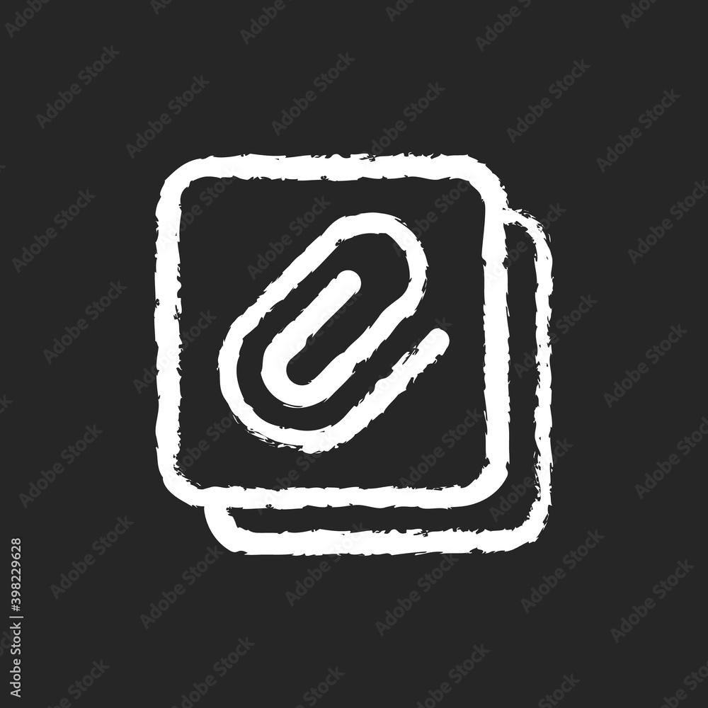 Poster enclosure chalk white icon on black background. attachment of different personal data files. sending