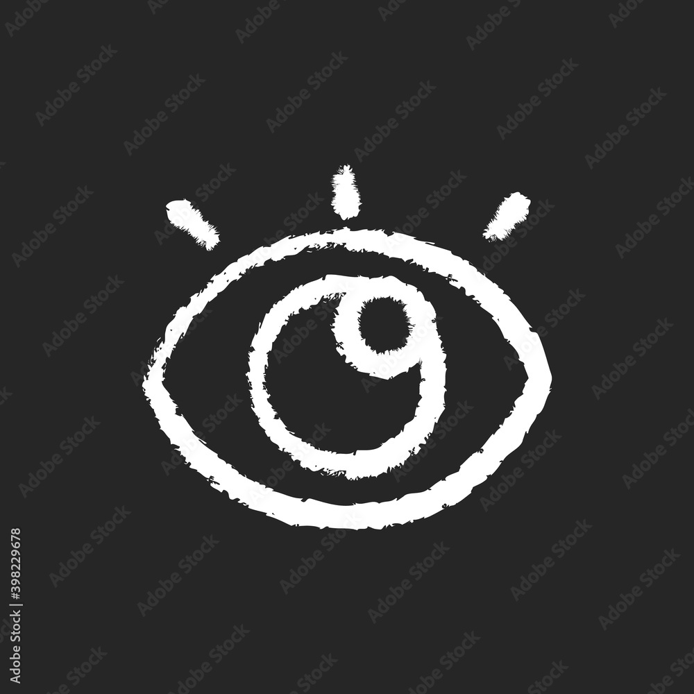 Poster viewing chalk white icon on black background. checking device working process. looking how everythin