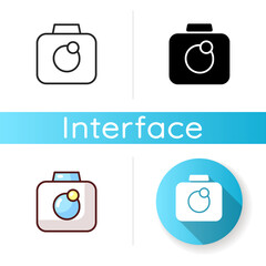 Camera app icon. Taking photos. Video recording features. Selfie camera. Capturing images. Smartphone application. Editing techniques. Linear black and RGB color styles. Isolated vector illustrations