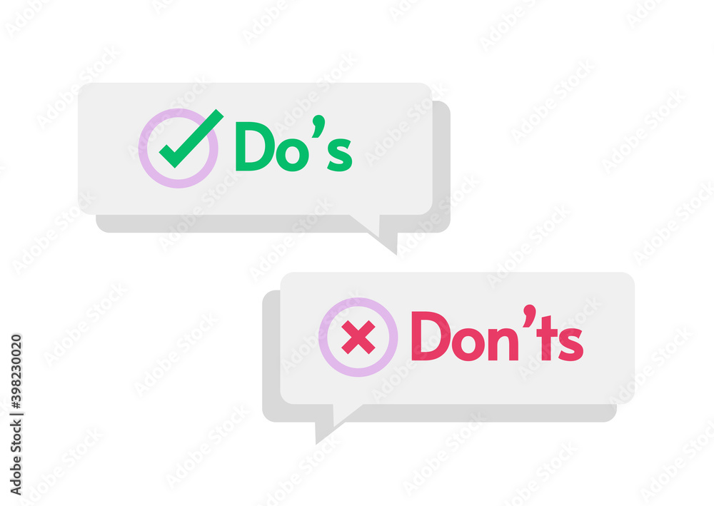 Poster do s and don ts concept checkmarks vector, positive and negative check marks checkboxes, pros and co
