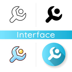 Setup icon. Settings menu. Setup-and-configuration process. System update. Phone personalization. Language selecting. Linear black and RGB color styles. Isolated vector illustrations
