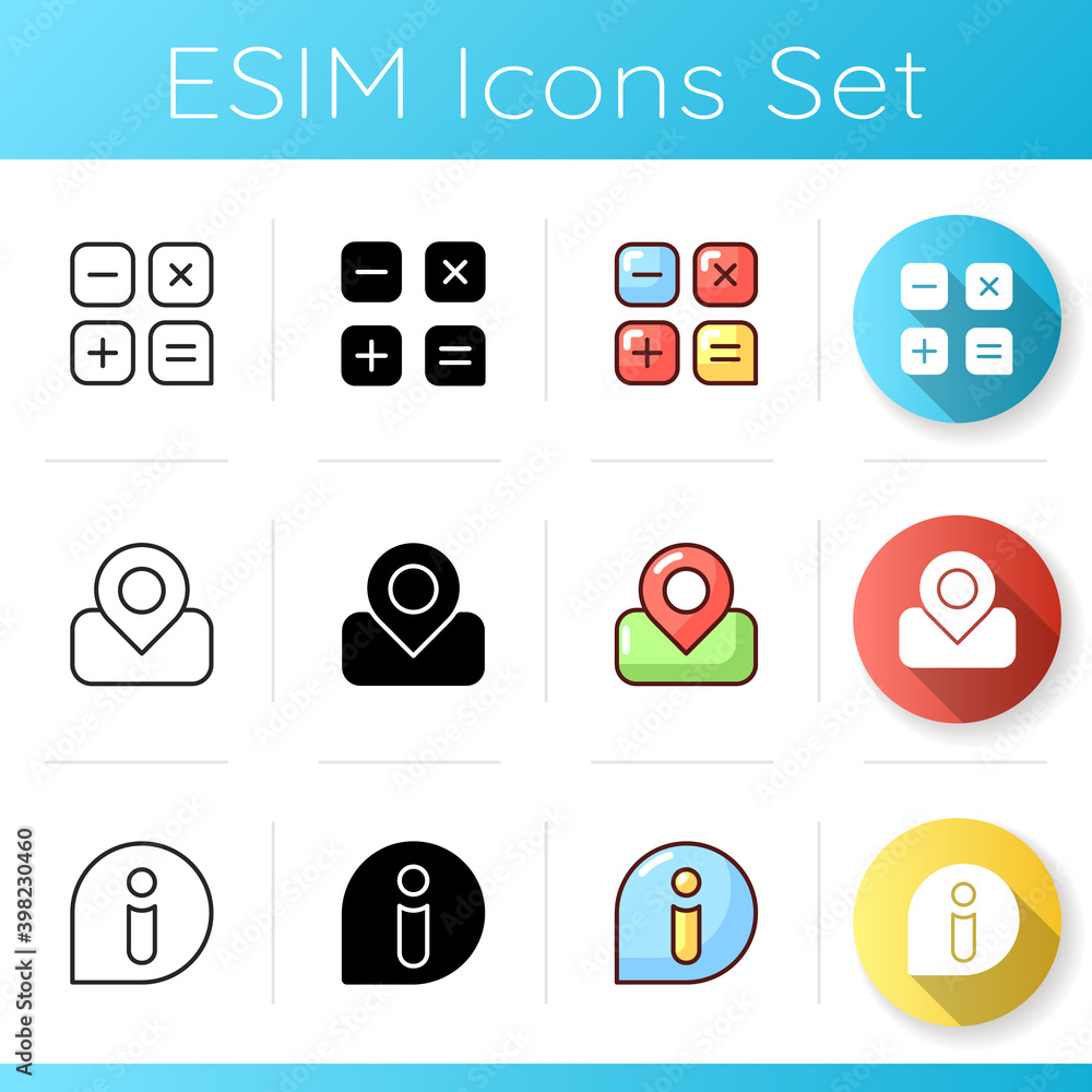 Poster smartphone interface icons set. calculator. maps, gps. news. arithmetic operations. real-time locati