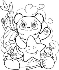 little cute panda, coloring book, funny illustration
