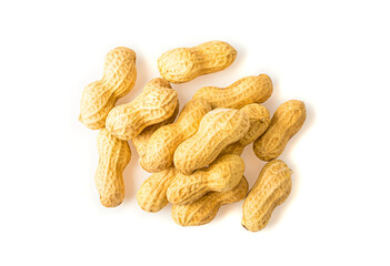 Dried peanuts on the white background.