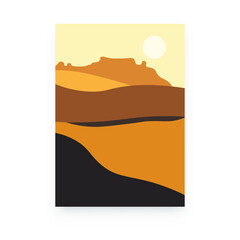 Obraz premium Abstract landscape poster. Modern boho sun and mountains background, contemporary minimalist wall decor. Vector art print