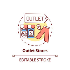 Outlet stores concept icon. Saving money on buying clothing idea thin line illustration. Low prices, bargains. Clothes, accessories store. Vector isolated outline RGB color drawing. Editable stroke