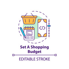 Setting shopping budget concept icon. Shopping tip idea thin line illustration. Tracking money spending for month. Avoiding impulse buying. Vector isolated outline RGB color drawing. Editable stroke