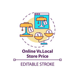 Online vs. local store price concept icon. Informed customer tip idea thin line illustration. Exclusive sales and discounts on websites. Vector isolated outline RGB color drawing. Editable stroke