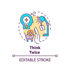 Thinking twice concept icon. Informed customer tip idea thin line illustration. Avoiding impulse buying. One-click purchase. Vector isolated outline RGB color drawing. Editable stroke