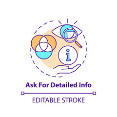 Asking for detailed info concept icon. Online shopping tip idea thin line illustration. Purchasing products. Clients well-being. Vector isolated outline RGB color drawing. Editable stroke