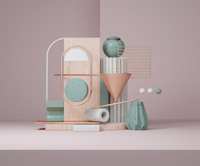 Minimalist geometric composition. Bauhaus 3d render design.