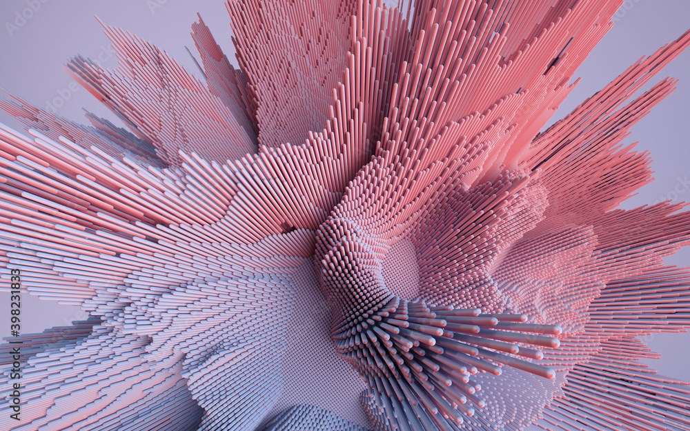 Poster 3d render of colorful deatailed shape. dynamic futuristic background.