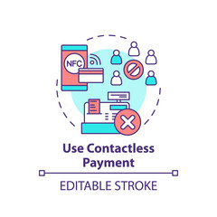 Using contactless payment concept icon. Safe shopping during Covid tip idea thin line illustration. Using mobile wallet on smartphone. Vector isolated outline RGB color drawing. Editable stroke
