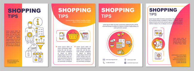 Shopping tips brochure template. Sale, price comparison. Flyer, booklet, leaflet print, cover design with linear icons. Vector layouts for magazines, annual reports, advertising posters