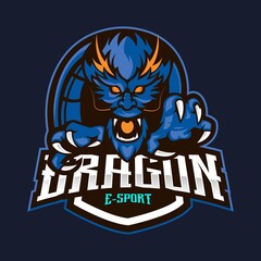 Dragon mascot logo design vector with modern illustration concept style for badge, emblem and t-shirt printing. Angry dragon logo with dark background