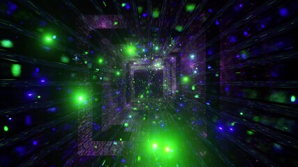 Glowing green particles space tunnel 3d illustration background wallpaper