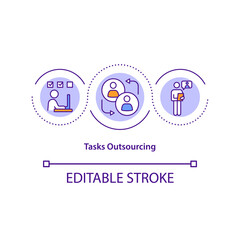 Tasks outsourcing concept icon. Managing outsourcing relationships idea thin line illustration. Administrative duties. IT operations. Vector isolated outline RGB color drawing. Editable stroke