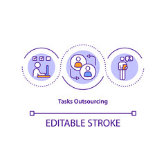 Tasks outsourcing concept icon. Managing outsourcing relationships idea thin line illustration. Administrative duties. IT operations. Vector isolated outline RGB color drawing. Editable stroke