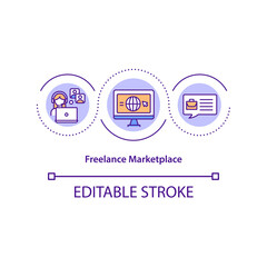 Freelance marketplace concept icon. Digital business idea thin line illustration. Cooperation with freelancers, individual contractors. Vector isolated outline RGB color drawing. Editable stroke