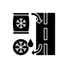 De icing black glyph icon. Removing ice covering from roads. Help cars and people to easily move on streets in winter period. Silhouette symbol on white space. Vector isolated illustration