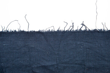 blue linen frayed on white background